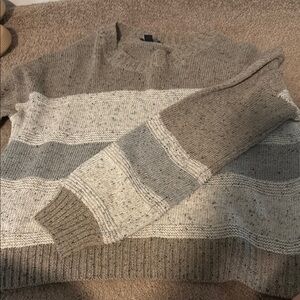 Pink Lily Gray and Cream Crew Neck Sweater